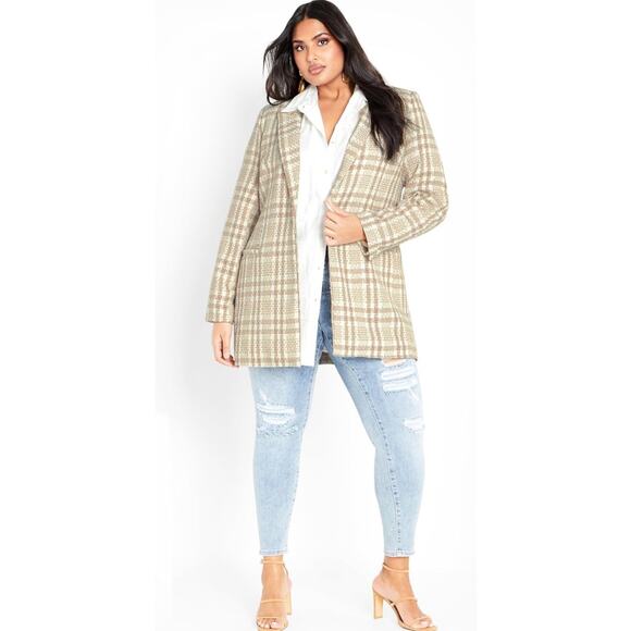 NWT Evans Taupe /White Tweed Plaid Blazer Coat Jacket 24 - Picture 1 of 9